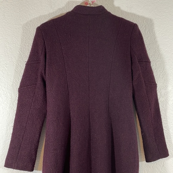 BB Dakota Maroon Wool Trench Coat With Asymmetrical Zip & Front Pockets Size XS - Picture 6 of 10